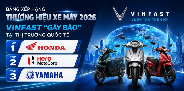 Bảng xếp hạng thương hiệu xe máy 2026 – VinFast “gây bão” tại thị trường Quốc Tế