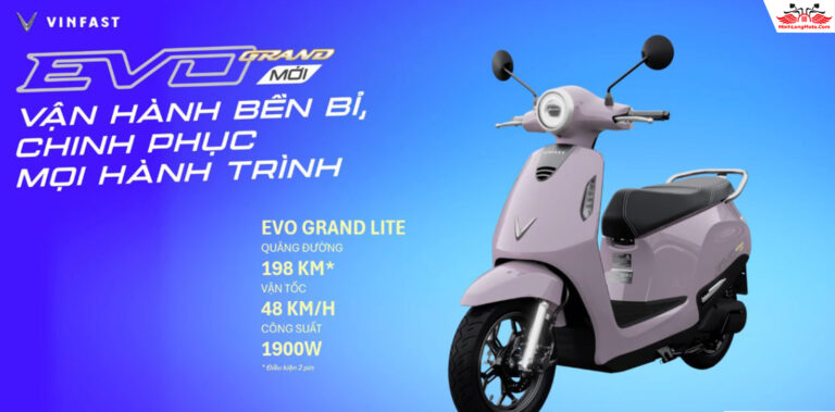 Mới: VinFast EVO Grand Lite (pin rời) – Xe điện cho học sinh 198km/sạc