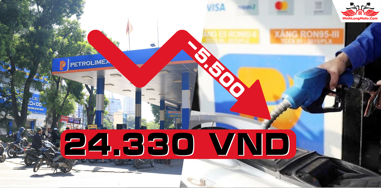 Tin sốc: Giá xăng RON 95 giảm 5.500 đồng chỉ còn 24.330 đồng/lít