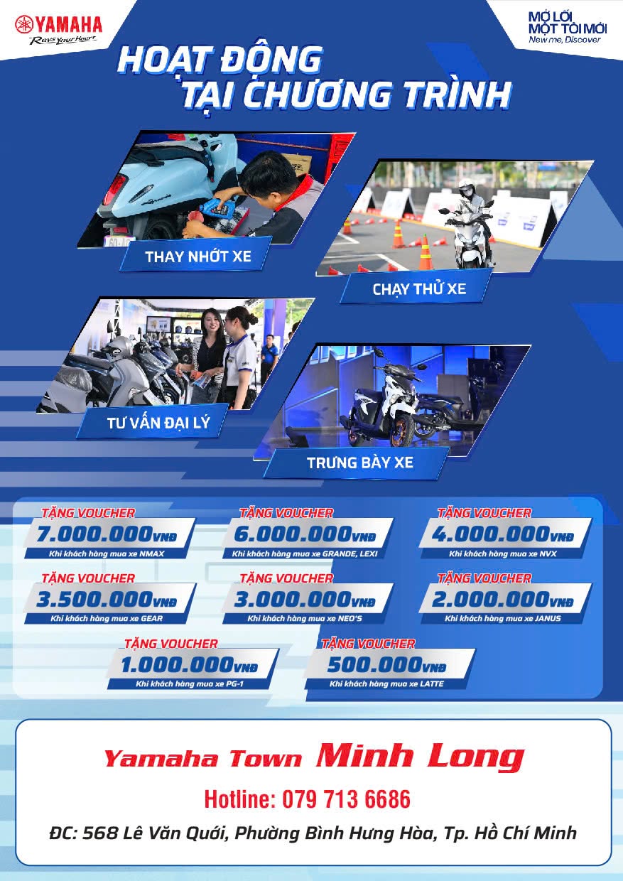 Yamaha Town Minh Long 2 - Thay Nhớt Miễn Phí 19 - 20/09/2026 2 Thay nhớt miễn phí Yamaha Town Minh Long 2